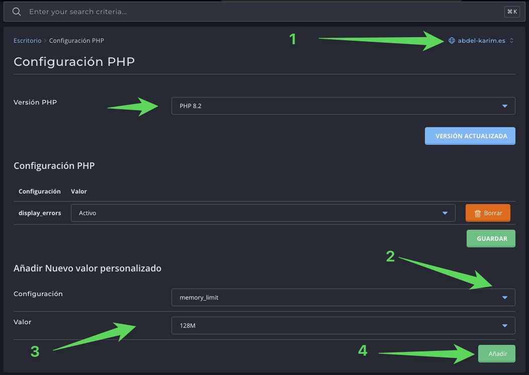 Configuración PHP