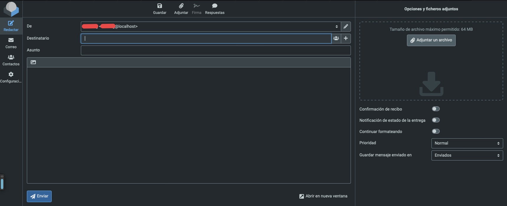 Roundcube :: Enviar correo nuevo