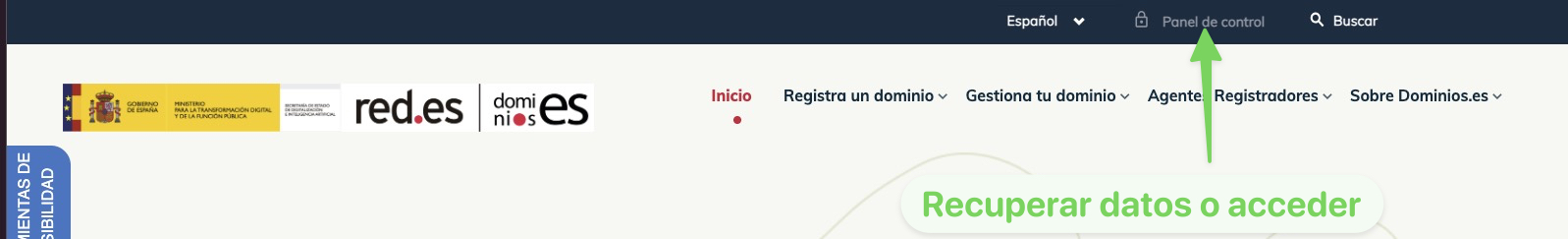 Acceso al panel desde dominios.es