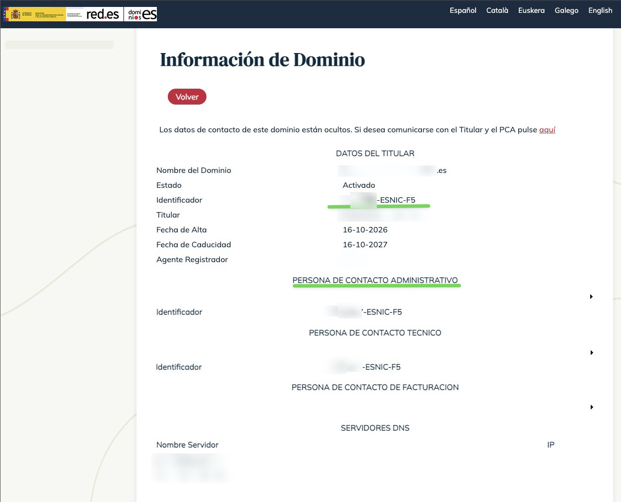Información de Dominio en dominios.es