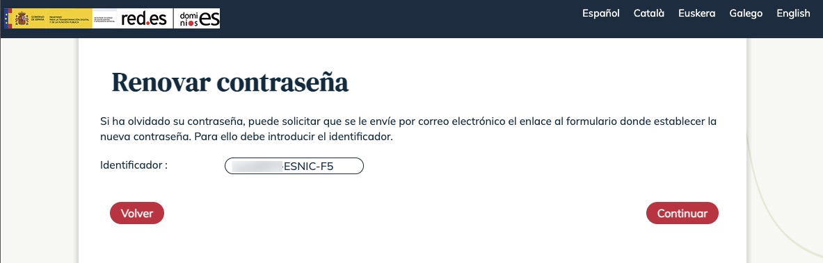 Recuperar contraseña: identificador