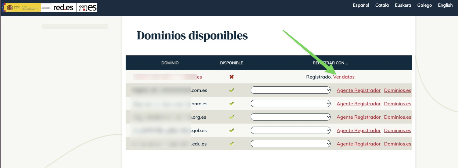 Consulta de un dominio en dominios.es