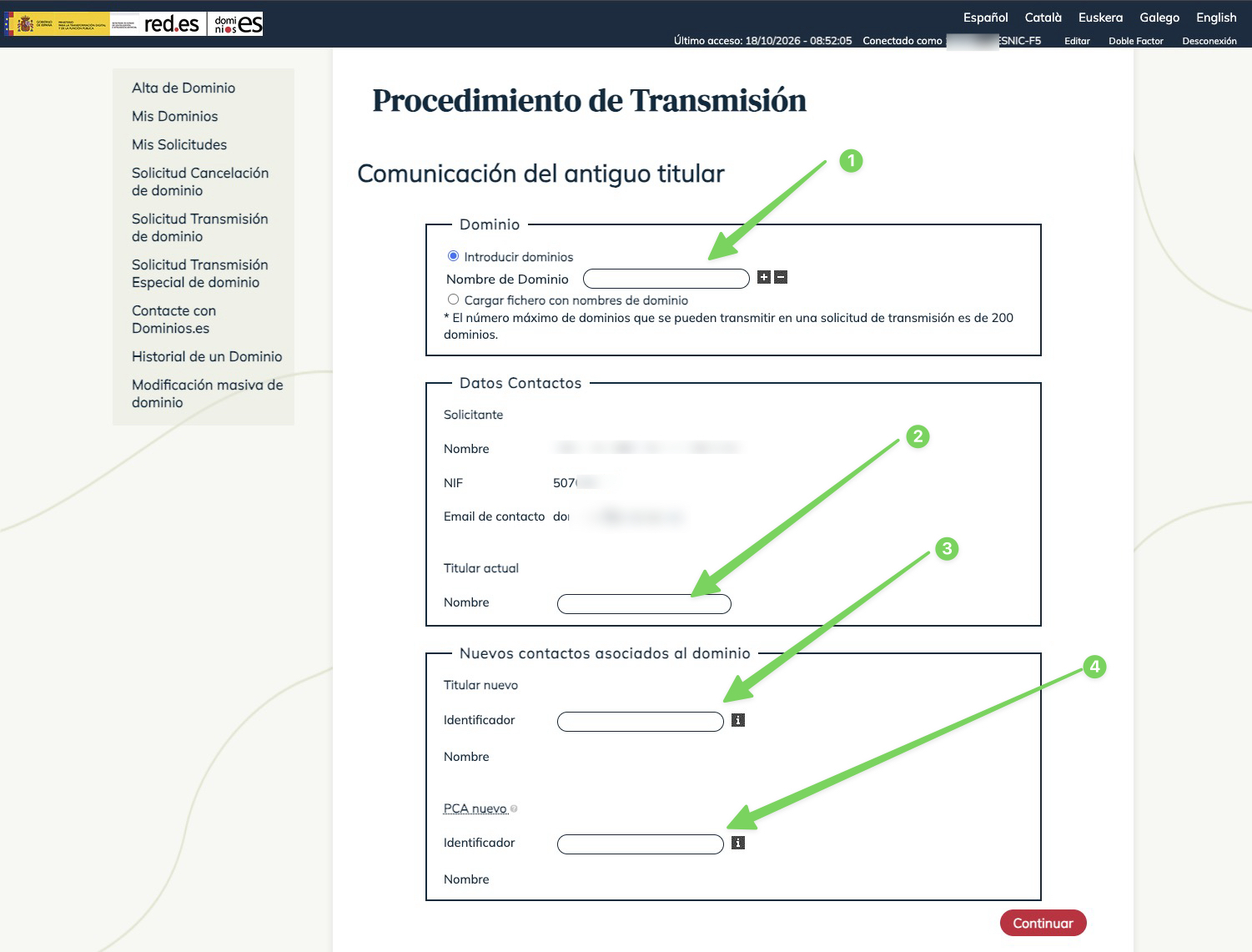 Procedimiento de Transmisión: comunicación del antiguo titular
