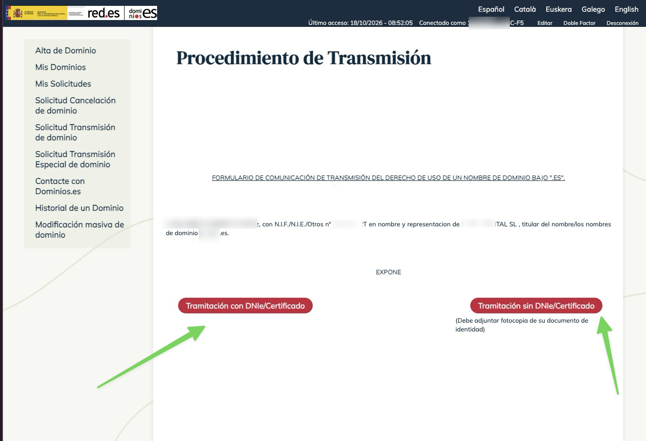 Formulario de declaración de transmisión