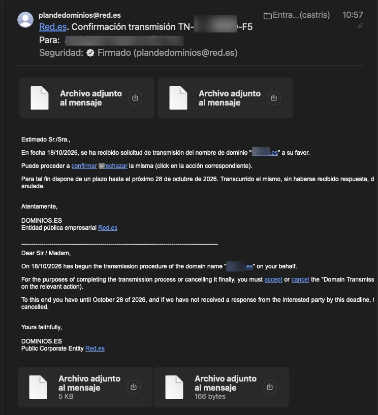 Correo de confirmación de la transmisión