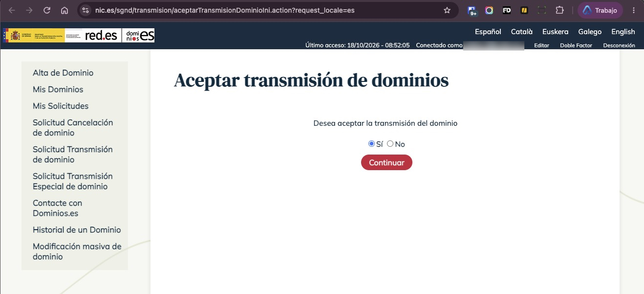Aceptar transmisión de dominios