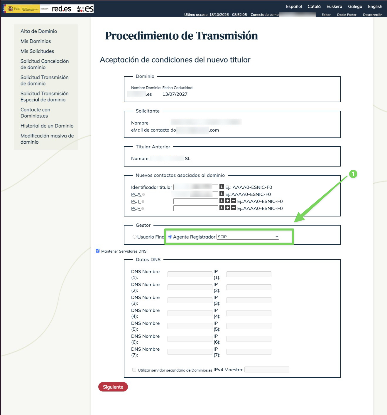 Aceptación de condiciones del nuevo titular